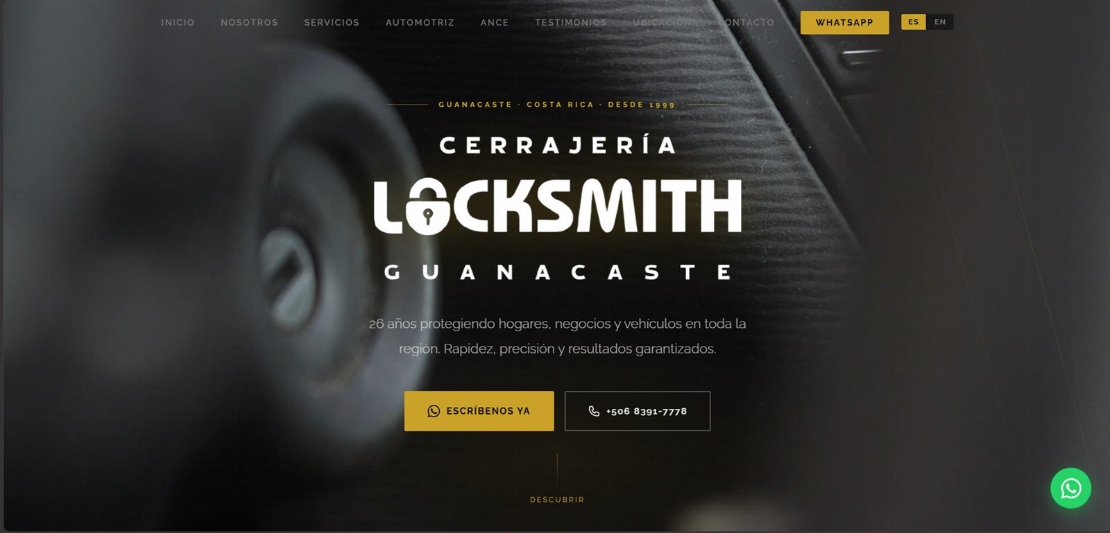 Web de Cerrajería Locksmith Guanacaste diseñada por Grow Web
